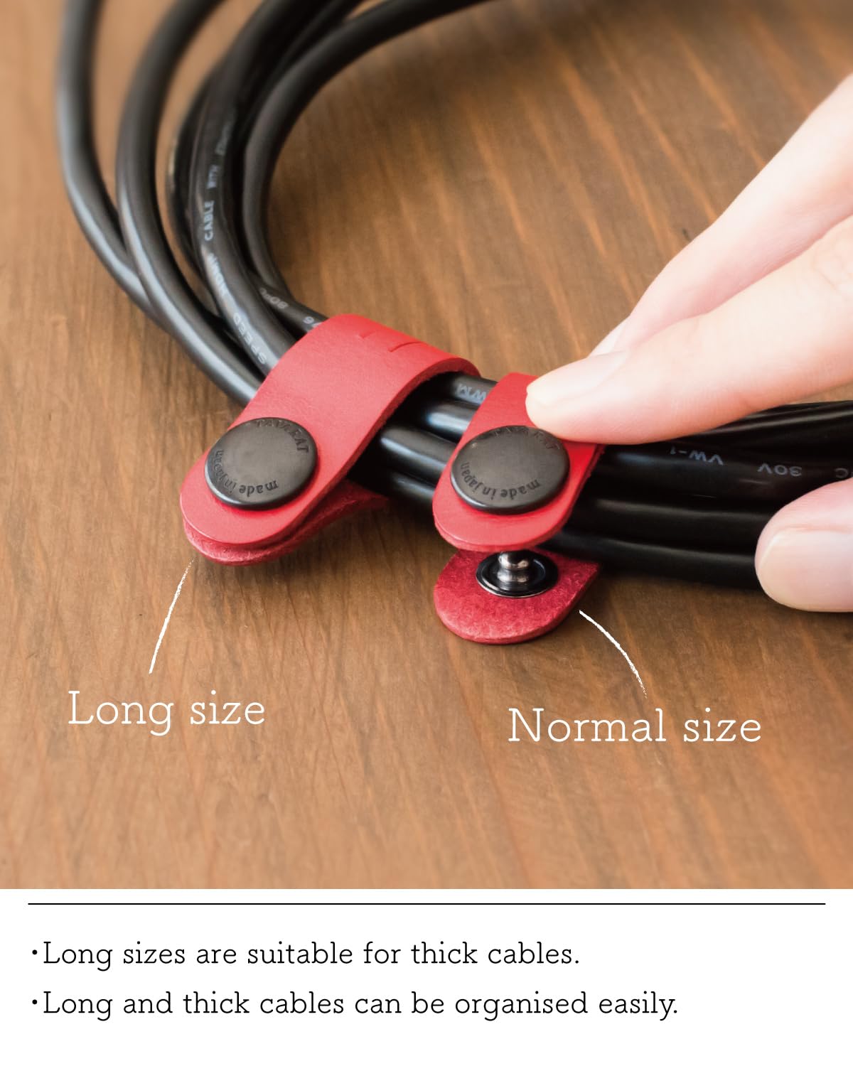 TAVARAT Cord Organizer, Cable Organizer, Charger Organizer, made in Japan, Genuine Leather, Cable Straps, Cable management, Cable Holder (Black, set of 3)