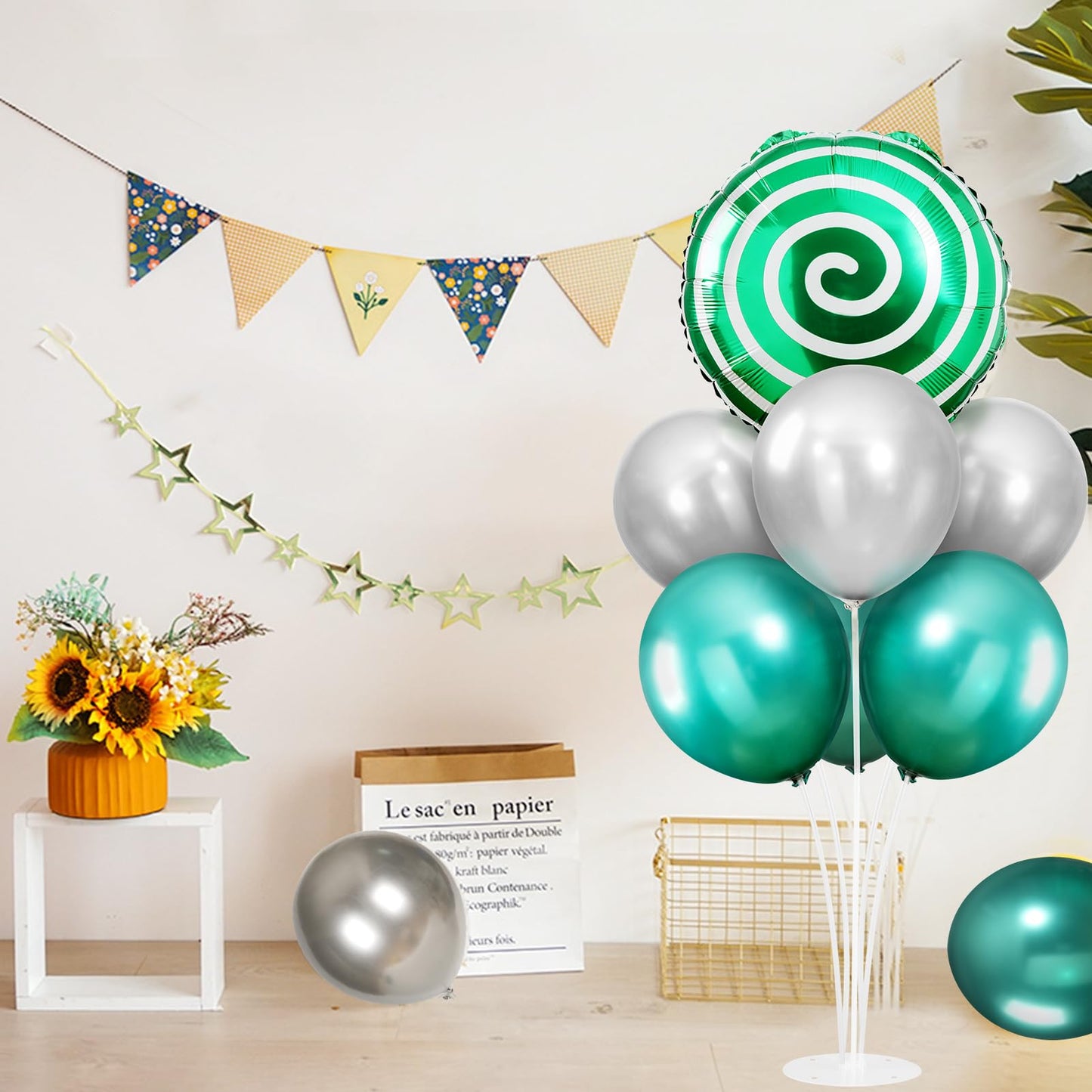 2 Sets Red White Lollipop Balloon Stand Kit, 18 Inch Swirl Foil Balloons Table Centerpieces for Candyland Birthday Party Decorations, Baby Shower, Sweet Candy Themed Party Supplies-Green