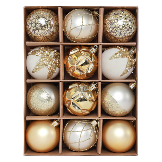 HipTree Christmas Tree Ornaments Decorations Set-12ct 3.14 Inch White Gold Velvet Ornaments for Christmas Tree Shatterproof Hanging Ball Ornament Bulk,Xmas Tree Tabletop Decorations for Holiday Decor