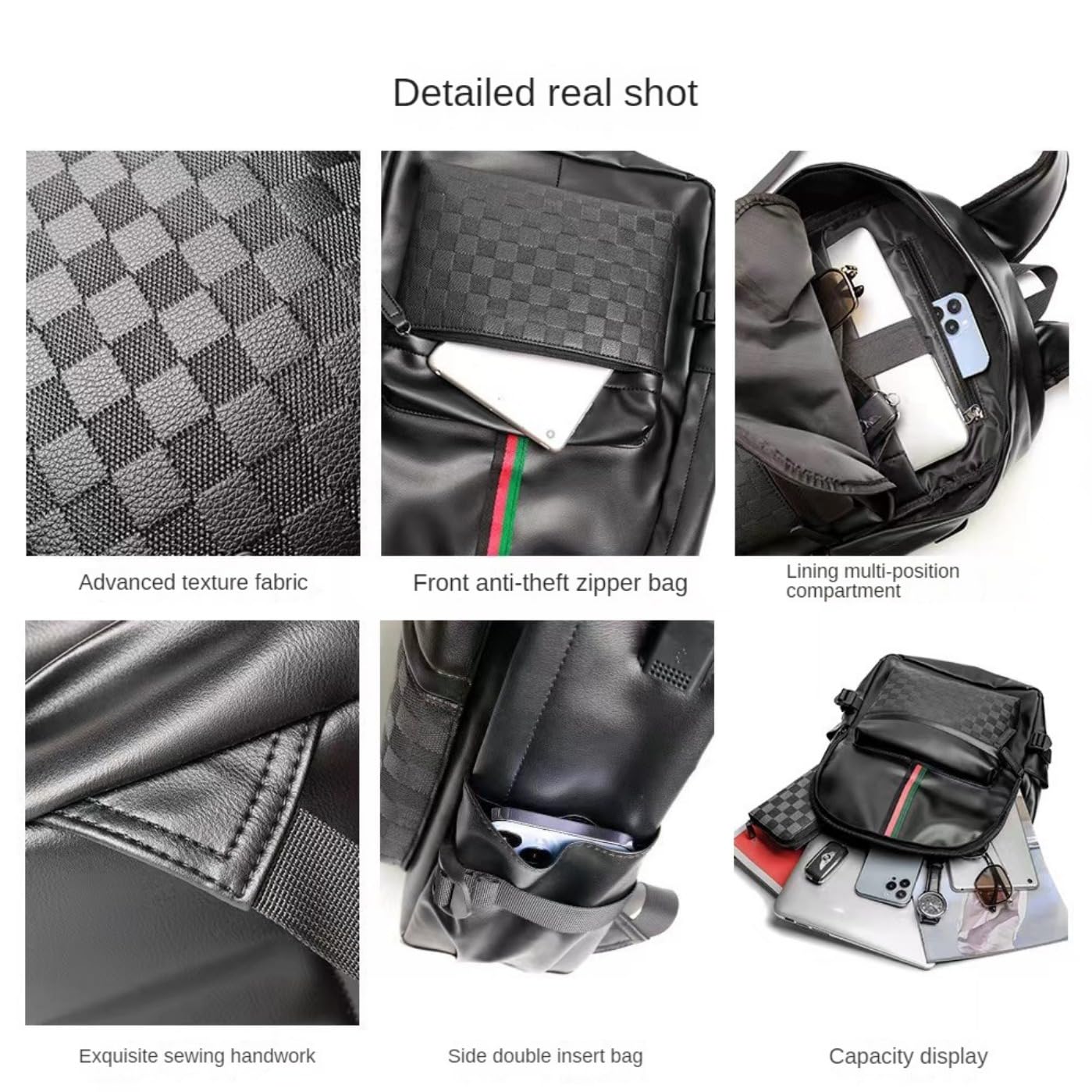 WDEKDAI Leather Backpack School College Bookbag Leisure Business Travel Hiking Rucksack,Suitable for 15.6-inch laptop pack (2)