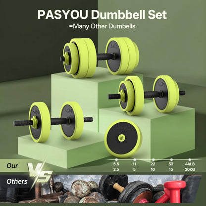 PASYOU Adjustable Dumbbells Sets, 4 in 1 Free Weight Set with Connector, Workout Weights Dumbbells Set Used as Barbell Kettlebell Push up Stand Ab Roller for Workout Gym Home Fitness