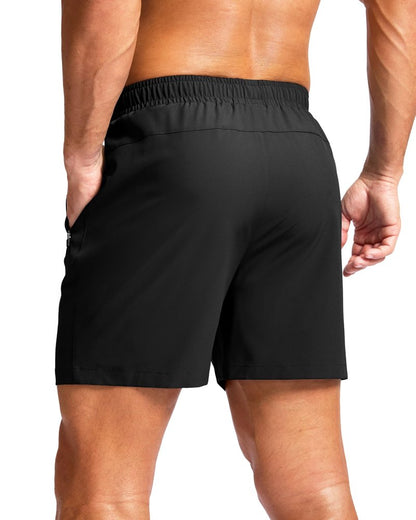 G Gradual Men's Athletic Running Shorts with Zipper Pockets Quick Dry 7"/ 5"/ 9" Workout Gym Shorts for Basketball Hiking(Black,5L)