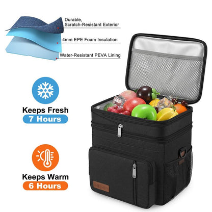 MIYCOO Lunch Bag & Lunch Box for Men Women, Double Deck Leakproof Insulated Soft Large Adult Camping Cooler bag for Work, Beach, Picnic, Travel (Black, 15L)