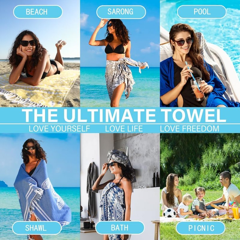 Thin Turkish Beach Towel - Lightweight Quick-Dry Cotton | Extra Large Sand-Free Bath & Pool Accessory