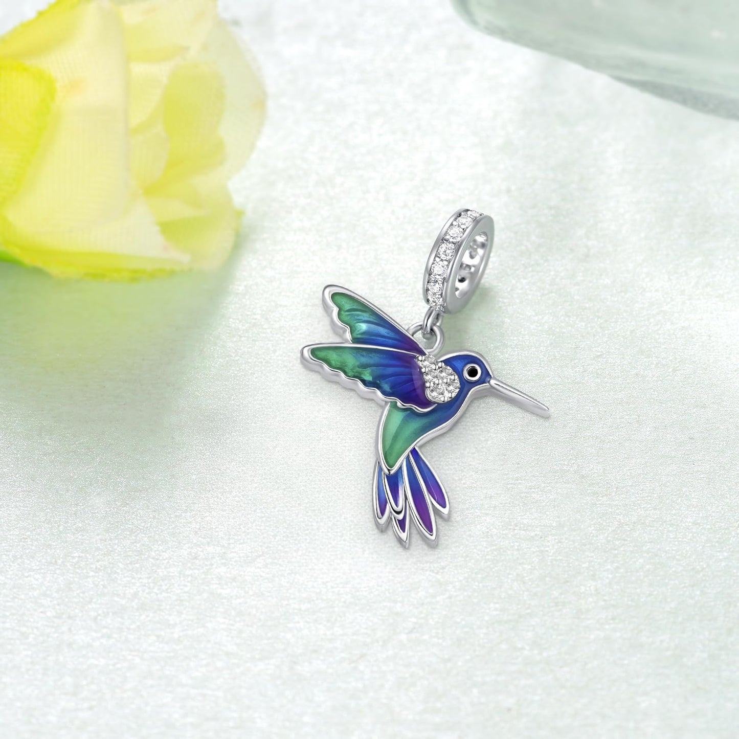 Cute Animals Charms 925 Sterling Silver Highland Cow/Dragon/Axolotl/Raccoon/Whale/Turtle/Cardinal/Hummingbird Charms for Bracelets for Women Cute Animal Charm Beads for Jewelry Making (Hummingbird Charm)