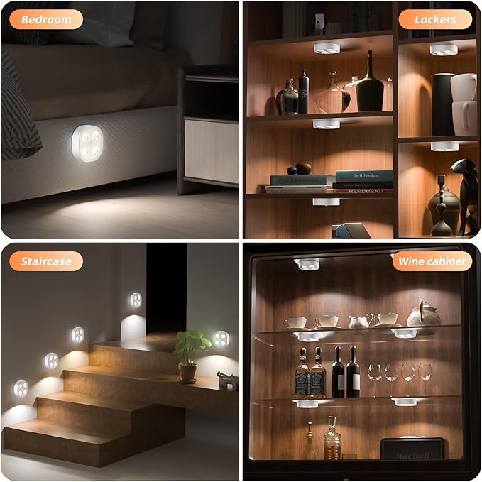 3PCS Motion Sensor Closet Puck Light, Wireless Rechargeable Stair Step Lights Indoor with 3 Colors Temper, Magnet Stick on Lighting for Cabinet,Hallway,Stairway,Bathroom,Bedroom,Kitchen