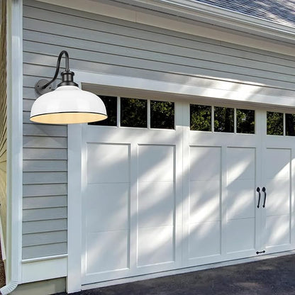 Outdoor Gooseneck Barn Light,16 Inch Dome Outdoor Wall Sconce Farmhouse Exterior Wall Mount Light Vintage Wall Lighting Fixture Industrial Wall Lantern for Porch, Entryway, Garage, RZ007L WH