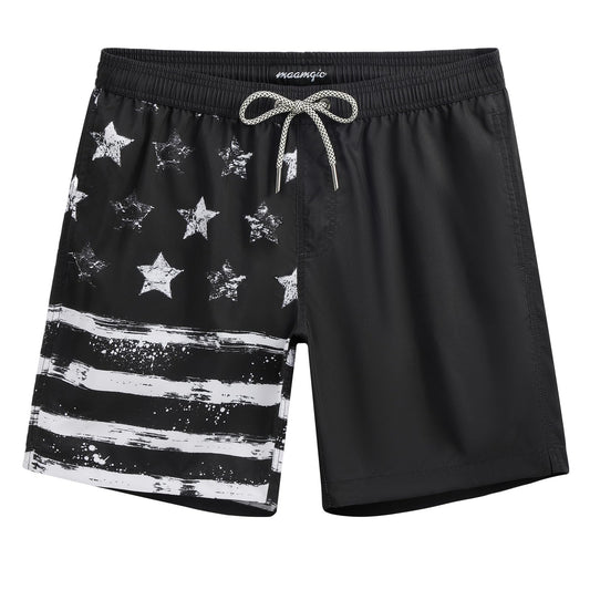 maamgic Mens Swim Trunks Quick Dry Swim Shorts with Mesh Lining Funny Swimwear Bathing Suits 7inch Left American Flag X-Large