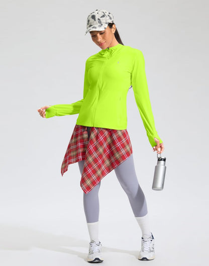 Soothfeel Women's UPF 50+ Sun Protection Hoodie Jacket Lightweight Long Sleeve Sun Shirt for Women with Pocket Hiking Outdoor(Fluorescent Green, X-Large)