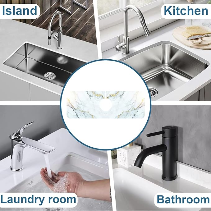 Marble Pattern Kitchen Sink Splash Guard Faucet Mat Gray Gold Marble Super