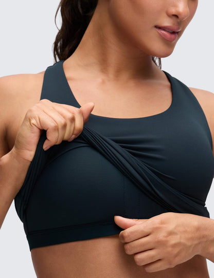 CRZ YOGA Butterluxe Workout Racerback Tank Tops for Women - Padded Athletic Spandex Yoga Shirts with Built in Bra True Navy X-Small