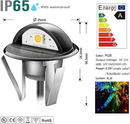 20PCS Low Voltage LED Deck Lighting Kit,0.2W-0.4W Low Voltage Multi-Color RGB Stainless Steel Waterproof Outdoor Landscape Garden Yard Patio Step Decoration Lamps LED In-ground Lights (RGB)