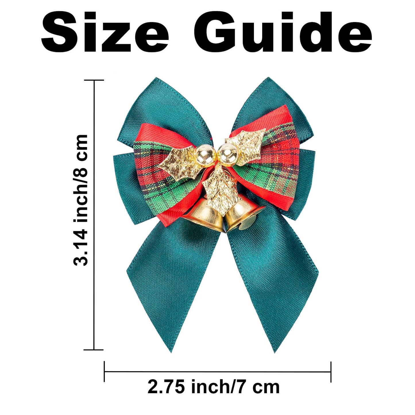 Voeveca 20 Pack Christmas Bows, Bowknot Wreath Bow with Jingle Bells for Christmas Garland Tree, Crafts, Wrapping, Wreath Xmas Hanging Ornaments Decor (20, Green)