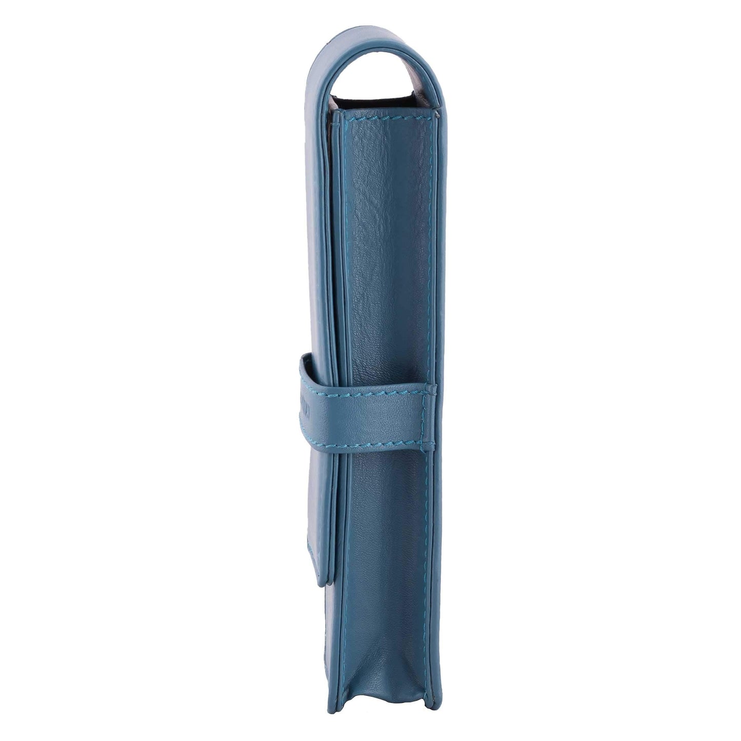 DiLoro Leather Pen Case Pouch Holder for Two Fountain Ballpoint Rollerball Pens or Pencils (Sololio Blue)