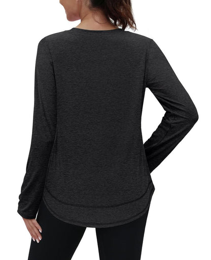 Workout Tops for Women Long Sleeve Uv Sun Protection UPF Clothing Rash Guard Moisture Wicking Pilates Outfits Tunics to Wear with Leggings Fall Winter Black 2026 L