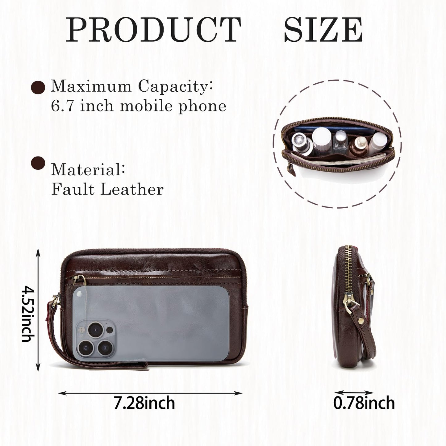 ZOVYRON Genuine Leather Wristlet Wallet for Women - Wristlet Clutch Purse Cell Phone Wallet Handbag with Wrist Strap (Coffee)