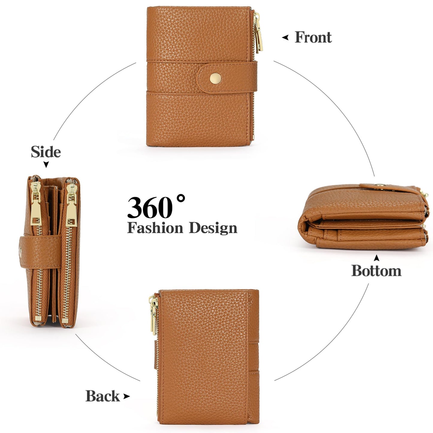 GOIACII Small Wallet for Women with Double Zipper Pocket RFID Blocking Ladies Wallet Leather
