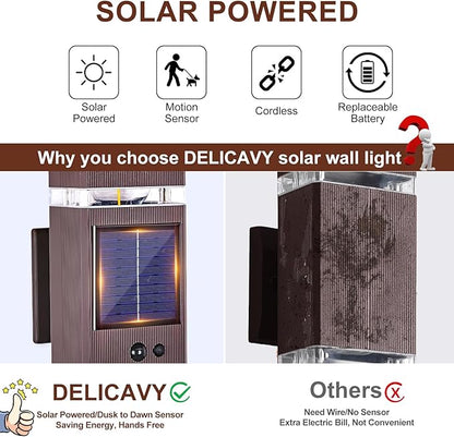 Oil Rubbed Bronze Solar Outdoor Wall Lights with 3-Mode Motion Sensor Outside Sconces Up Down Solar Porch Light Fixtures 3000K 500LM Dusk to Dawn Modern Exterior Wall Lamp for House Garage Front Door
