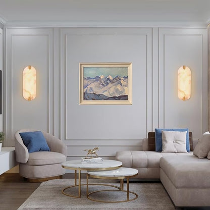 14.17in Alabaster Wall Sconces, Natural Marble Wall Light, Modern LED Alabaster Sconces for Living Room Indoor Wall Lamps for Dining Room Stairs Bedroom,Brushed Gold
