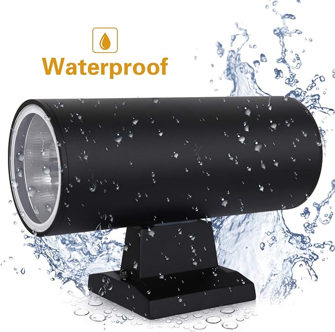Outdoor Wall Light, Exterior Lighting - ETL Listed, Die-Casting Aluminum Waterproof Wall Mount Cylinder Design - Up Down Light Fixture for Porch, Backyard and Patio (Black)