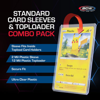 BCW Card Sleeves and Toploaders for Card Combo - 500 Count | Premium Top Loaders and Acid-Free Penny Sleeves | Great for Football, Magic: The Gathering, Pokémon, and Baseball Card Protectors
