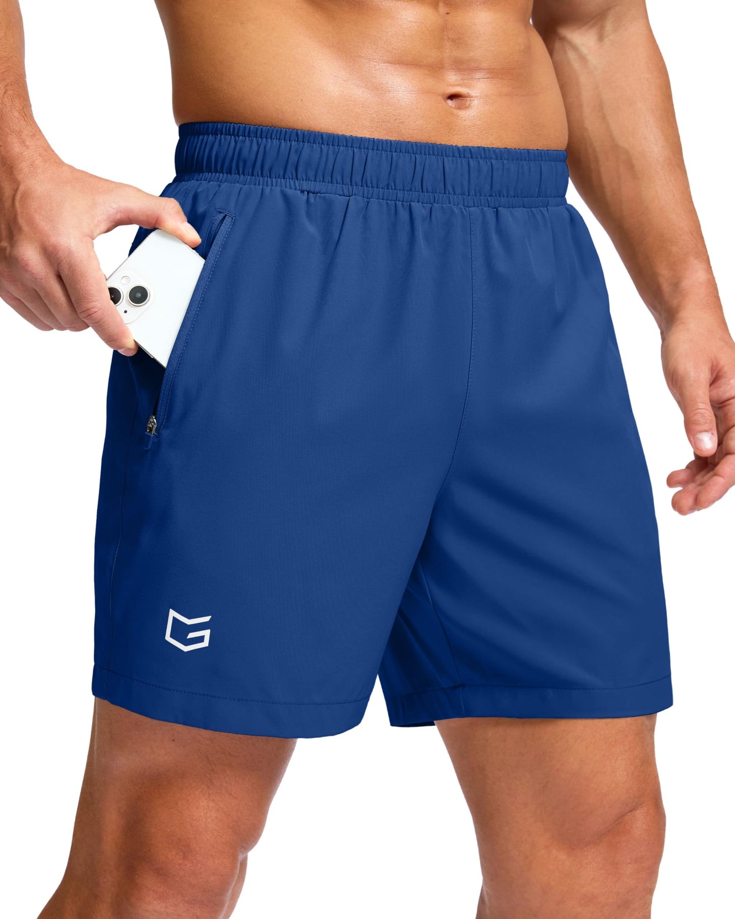 G Gradual Men's Athletic Running Shorts with Zipper Pockets Quick Dry 7"/ 5"/ 9" Workout Gym Shorts for Basketball Hiking(Royal Blue,5XXL)