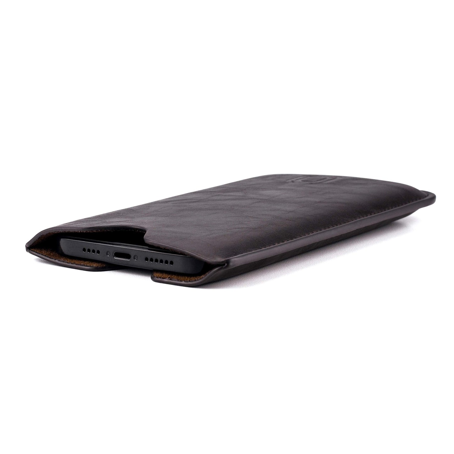 Dockem Executive Sleeve for iPhone 12-16 Pro Max, 14-16 Plus (6.7 inch) – Slightly Padded Vegan Leather w/Microfiber Lining - Slim Slip-on Case [Dark Brown]