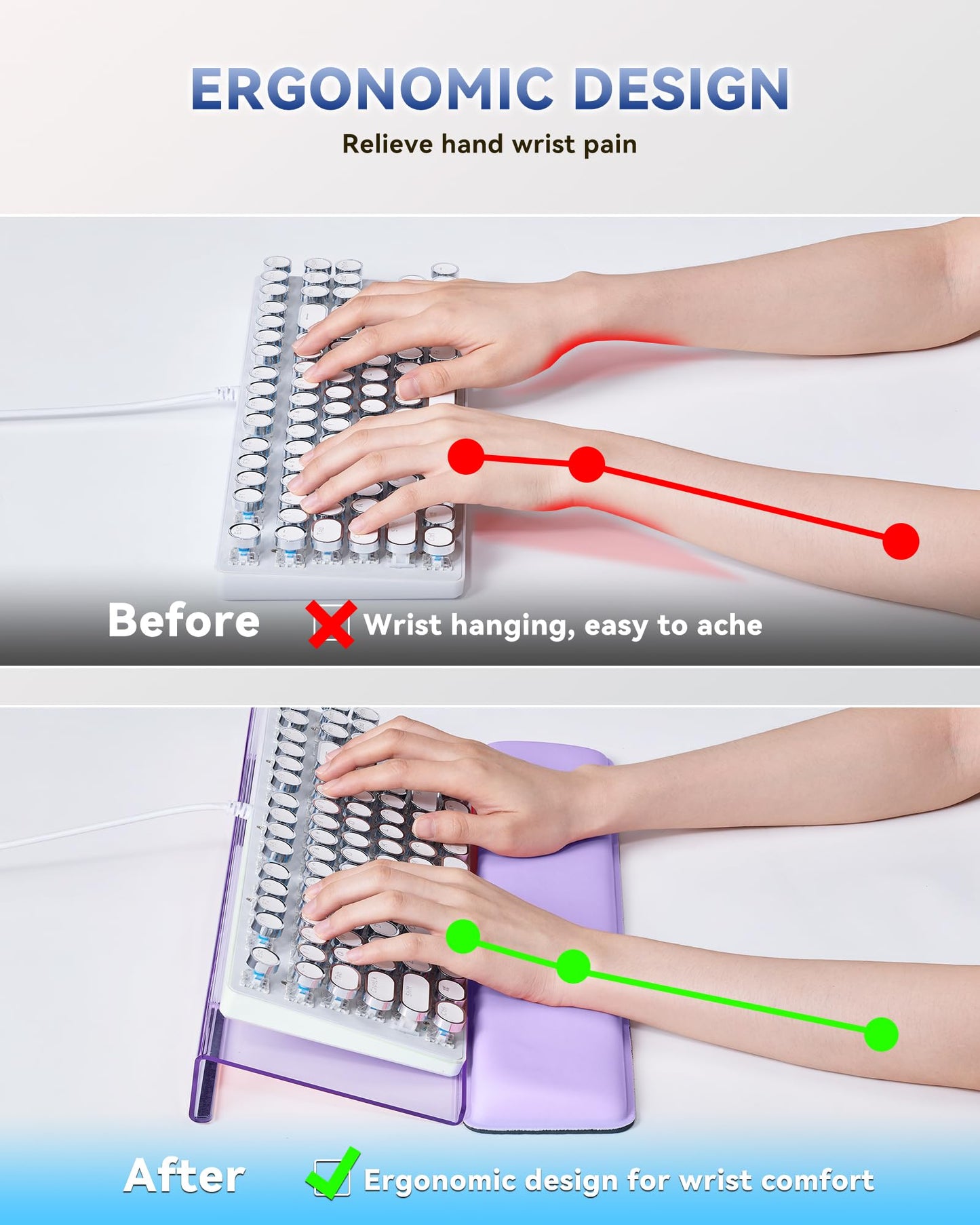 Laborio Computer Keyboard Stand for Desktop, Keyboard Wrist Rest Holder Stand for Easy Typing with Wrist Pad for Office Desk, Home, School(Purple)