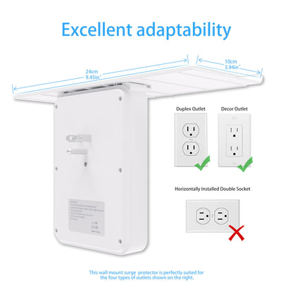 Wall Outlet Extender with Shelf, USB C Outlet with Surge Protector with Nightlight,6 Outlets with 3 USB Ports(2 USB A*1 USB C) Plug Expander Charger Large Shelf with Storage for Bathroom,Kitchen,Dorm
