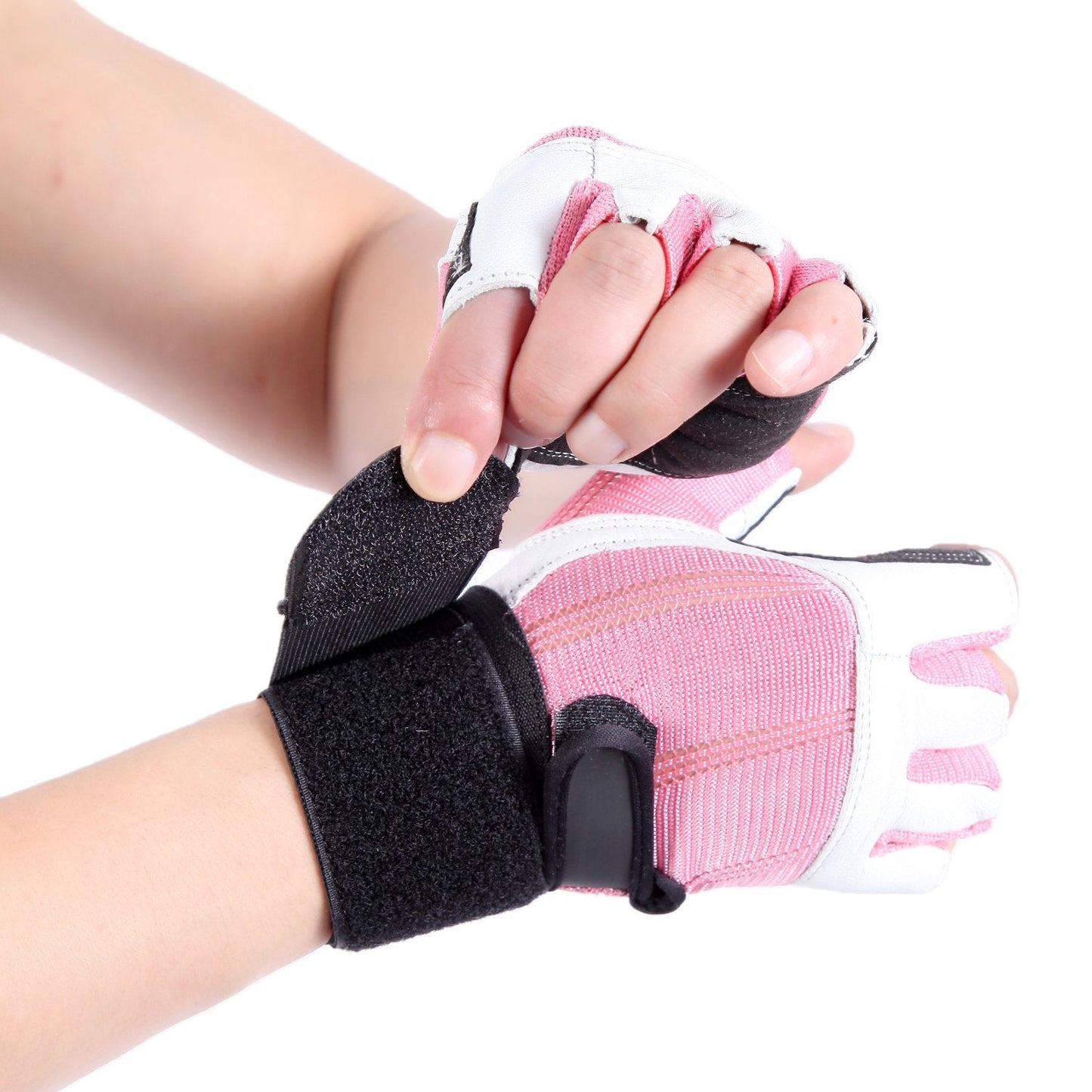 Brawn Fit Workout Gloves for Men and Women - Soft Leather Weight Lifting Gloves with Wrist Support, Padded Design Best for Gym, Exercise, Training, Barbell Workout-1 Pair X-Small Size - Pink and White