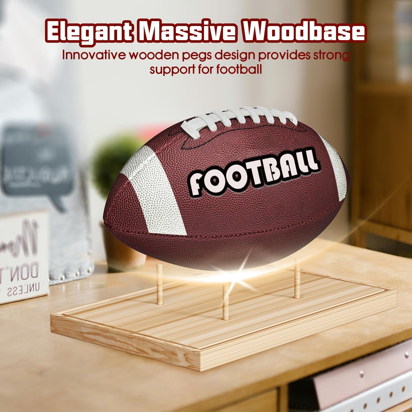 KKU Football Display Case, Acrylic Football Case with Wooden Base One-piece Design, Autographed Football Holder for Football Fans & Collectors, Sports Collectibles, No Assembly Required - Original