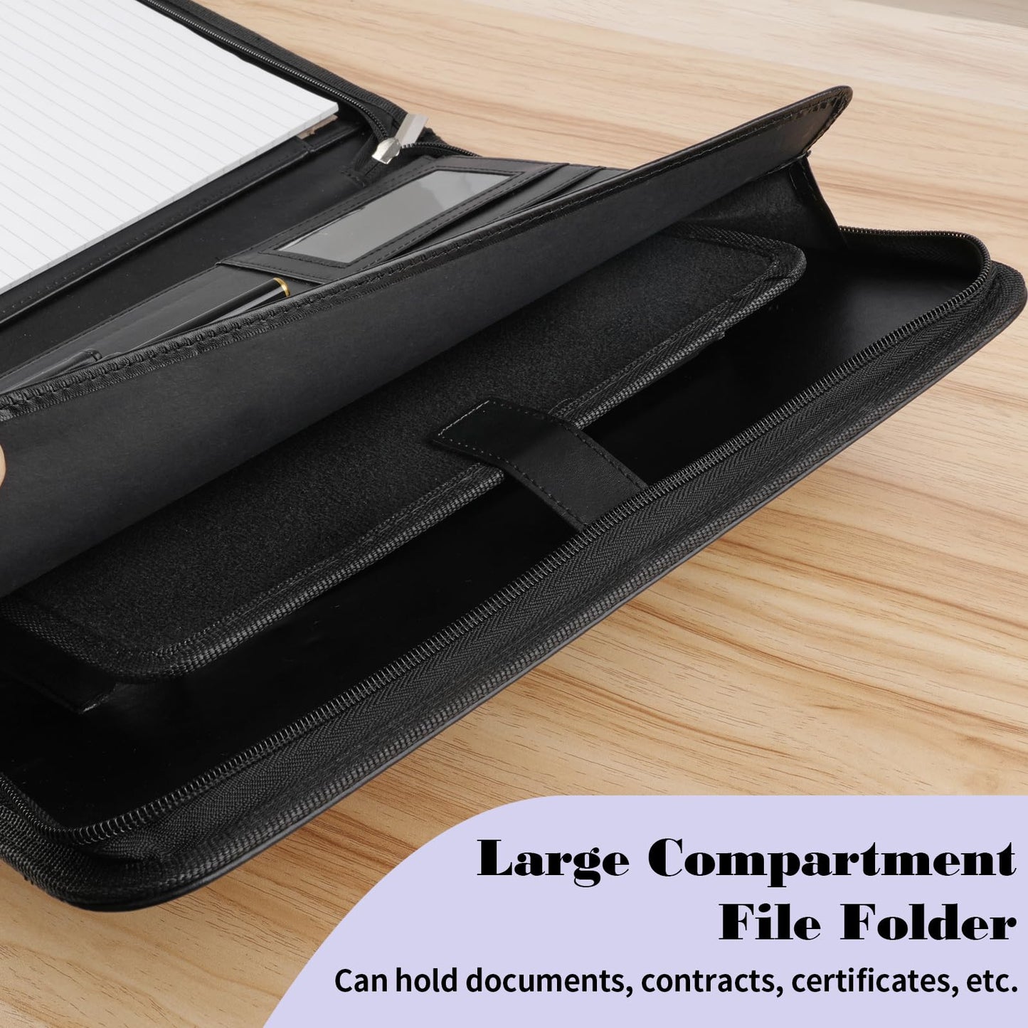 Leather Padfolio Portfolio Binder Organizer, with 25 Pages Notepad & 13" Tablet Sleeve, Professional Conference Meeting Business Zipper Folder for Letter Size A4 Legal Writing Pad Document Men Women