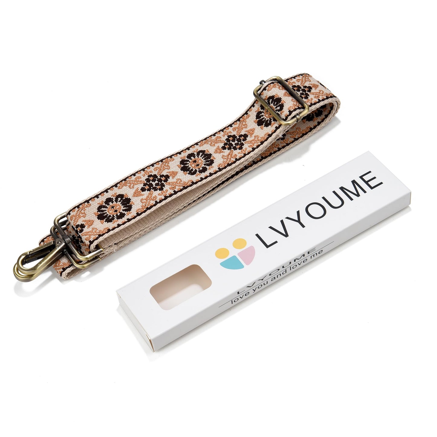 LVYOUME Purse Strap Adjustable Replacement BeltsBrushed Brass Hardware Retro Jacquard Embroidery Wide Bag Straps for Canvas Crossbody Purses Messenger Bags Shoulder Handbags