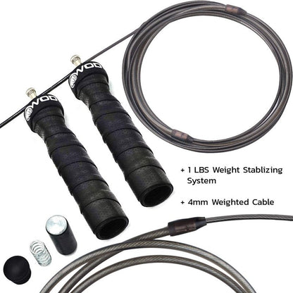 WOD Nation Weighted Jump Rope with Removable Weights & Adjustable Handles - Dual PVC Cables for Speed Training Equipment - Boxing & Cardio Resistance Training - Black, PVC