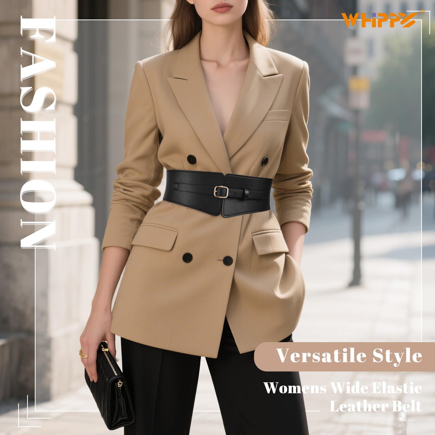 WHIPPY Women Wide Elastic Waist Belt Wide Leather Stretch Belt Fashion Ladies Waistband for Dresses, Black, M