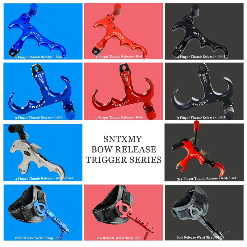 sntxmy Bow Release for Compound Bow 360° Rotatable Thumb Release for Compound Bow Archery Trigger Release (4 Fingers Blue)