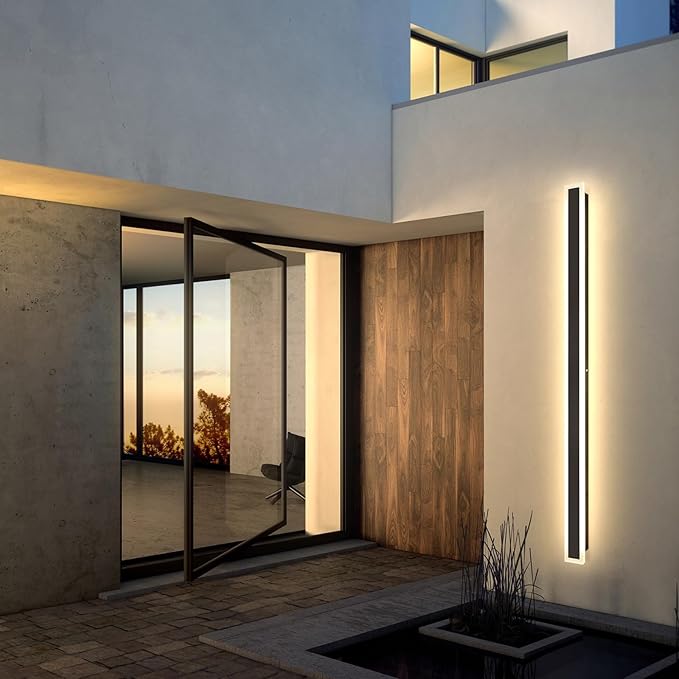 92 Inch Modern Outdoor Wall Light, 3000K Black Exterior Light Fixtures Wall Mount Ip65 Waterproof Modern Porch Lights Wall Sconce Long Linear Outside Lighting for House