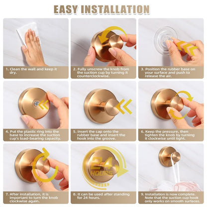 Fenas Suction Cup Hooks for Shower No-Drill Bathroom Hooks for Towels, Robes, Loofah Mountable on Bathroom Walls, Kitchen, Glass, Mirrors, Tile and Smooth,Non-Porous Surfaces (2, Champagne Bronze)
