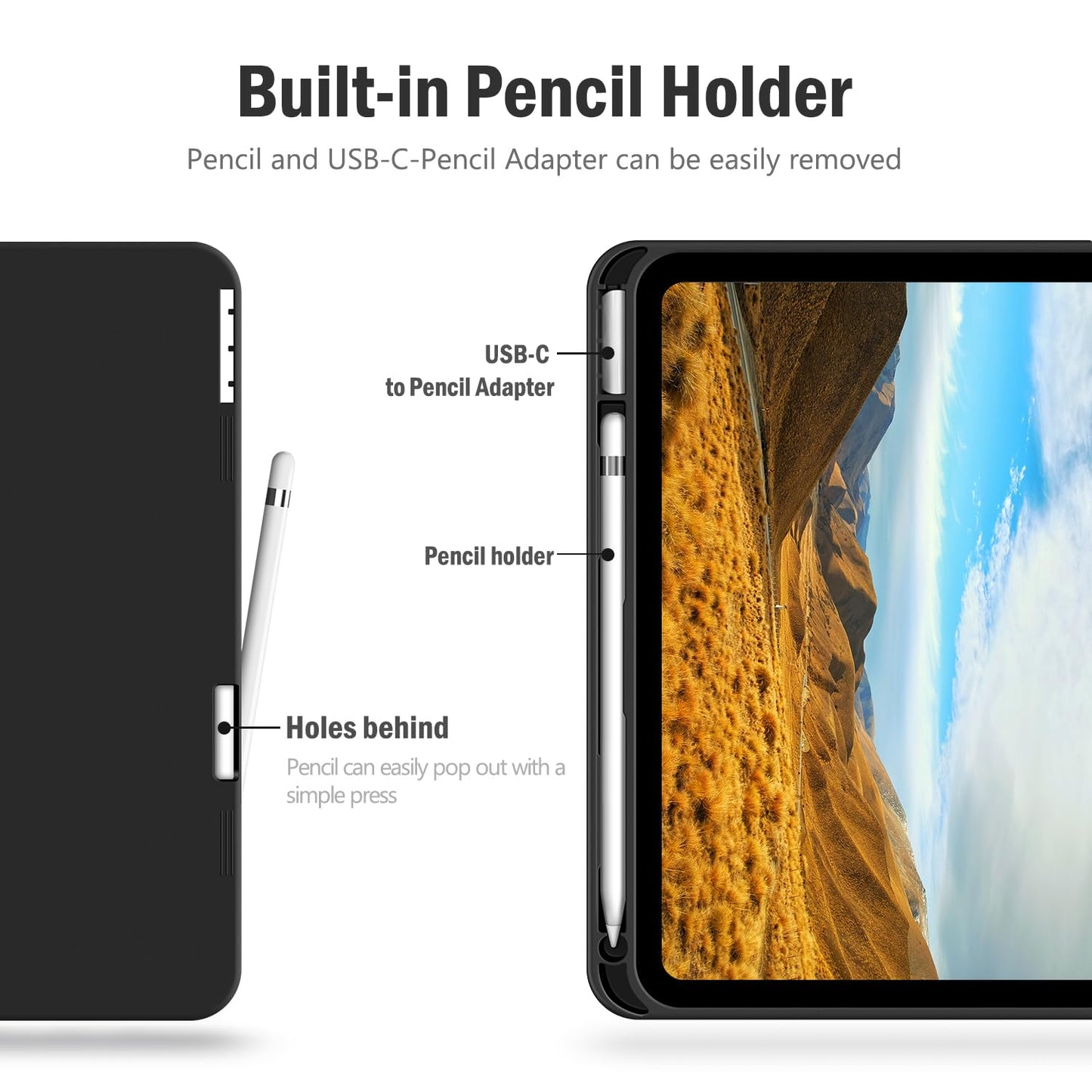 Antbox Case for iPad (A16) 11th Generation 11'' 2025/iPad 10th Generation 10.9'' 2022 with Built-in Pencil Holder Auto Sleep/Wake Function PU Leather Smart Cover (Black)