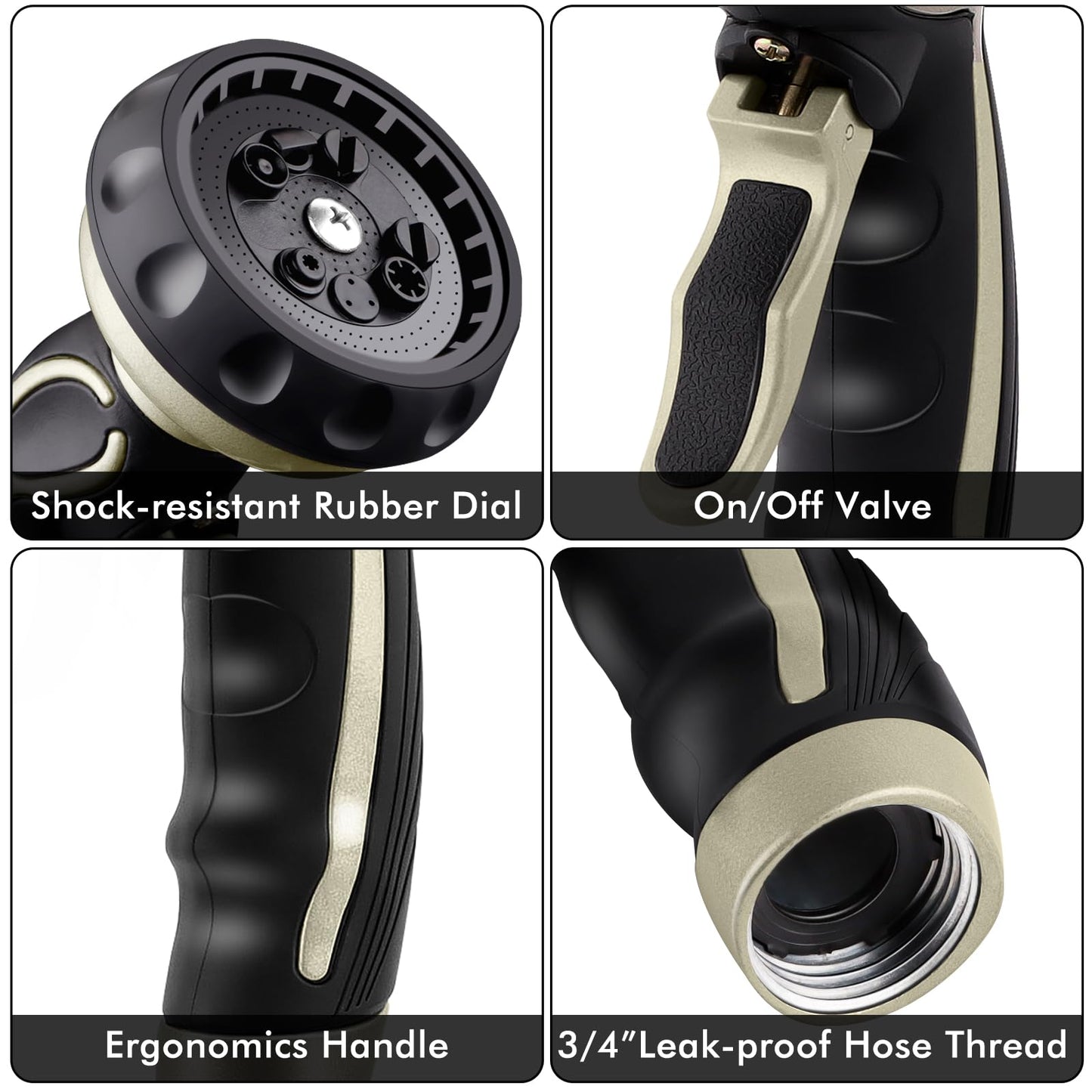 RESTMO Hose Nozzle with Easy Self-Lock Trigger, Heavy Duty Metal Water Hose Sprayer with 9 Spray Patterns and On/Off Valve, Ideal for Outdoor Lawn & Garden Watering, Car & Pet Washing