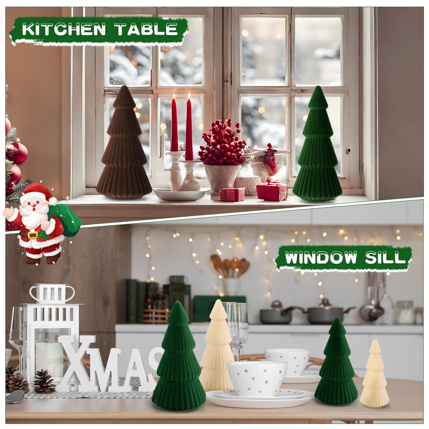 Thyle 6 Piece Brown Christmas Ornaments Velvet Christmas Tree, Cone-Shaped Indoor Xmas Decoration Centerpieces for Table Shelves, Living Room Home, Cabinet Mantel Decorations