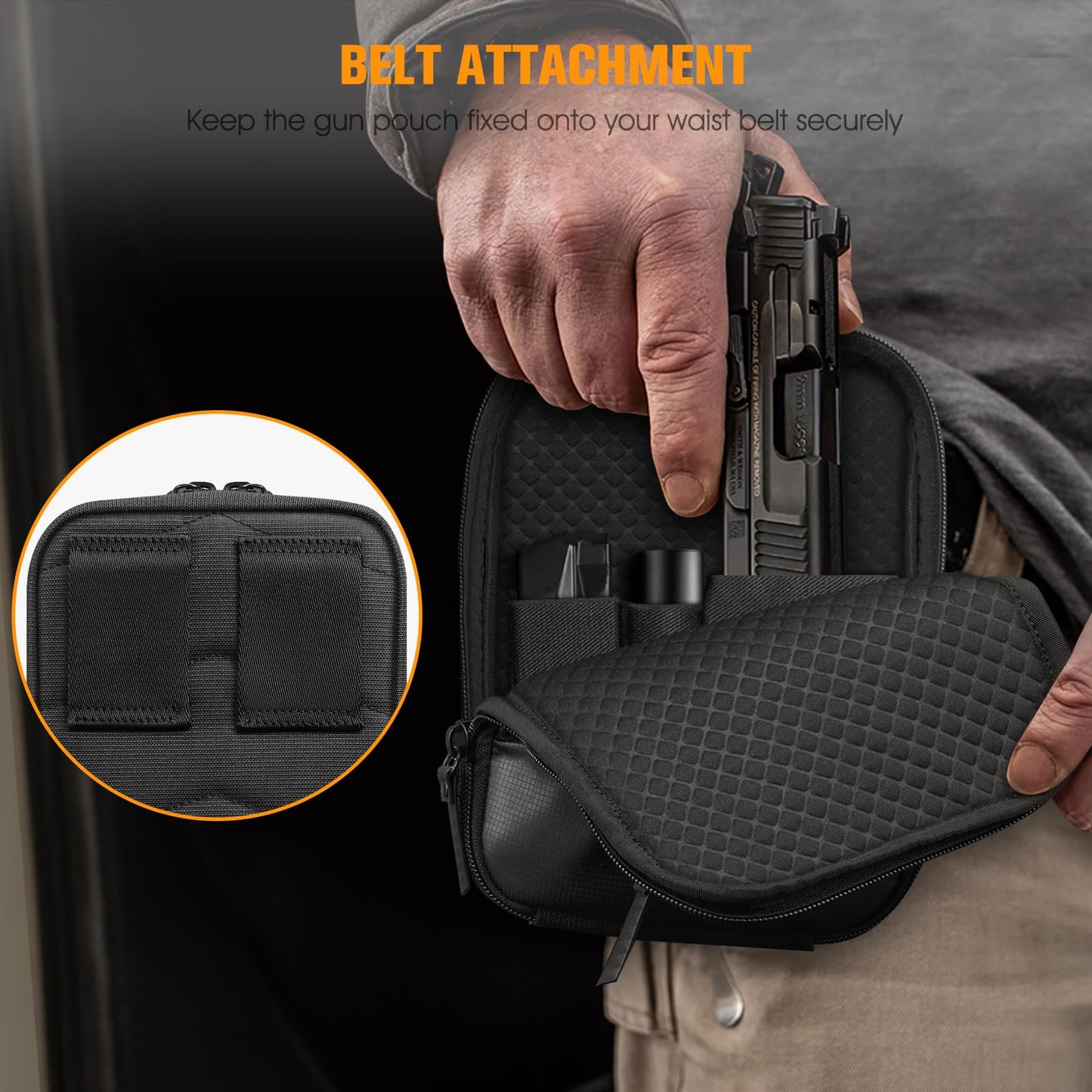 FINPAC Concealed Carry Gun Pouch, Soft Pistol Case Fanny Pack Waist Belt Firearm Bag with Holster for Compact and Subcompact Handgun, Air Gun, Men, Women (Black)