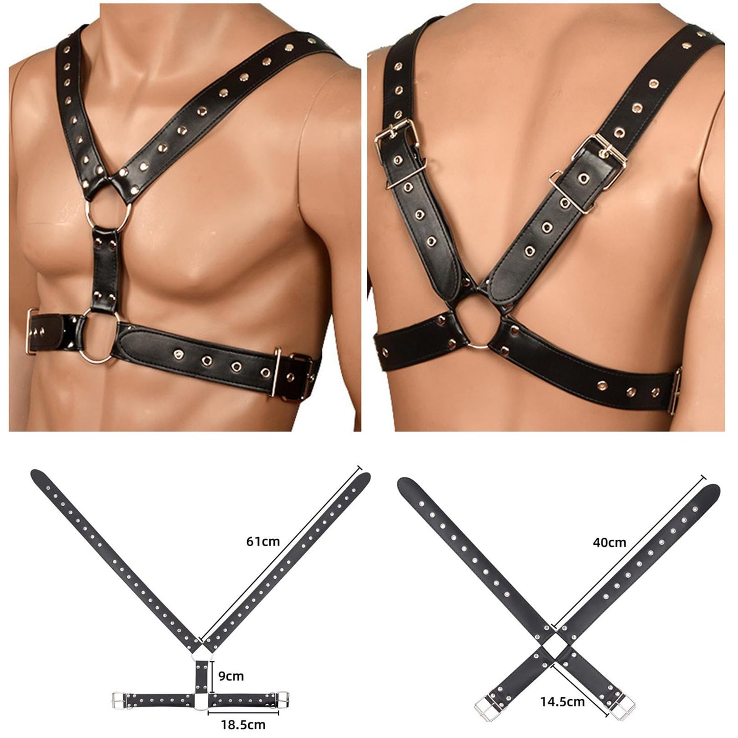 HYIJCSUC Men's Leather Body Harness Punk Chest Strap Harness Belt Men's Chest Harness Belt Shoulder Strap Adjustable Buckle Body Garter Belt Cosplay Nightclub Sexy Punk Chest Clubwear