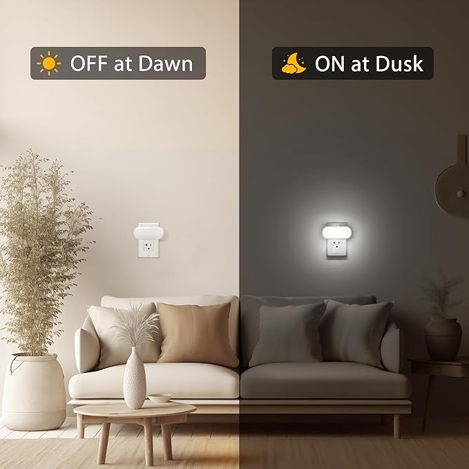 Briignite Plug in Night Light with Dusk to Dawn Sensor Night Lights Plug into Wall, Night Lights 2Pack, Adjustable Brightness, Daylight White Night Light for Kids 1W for Bedroom, Bathroom Stair
