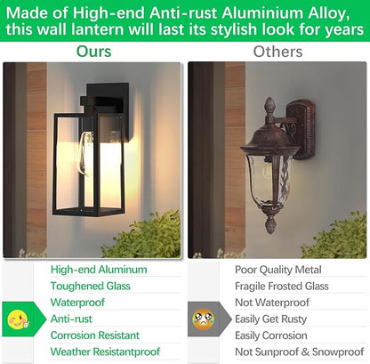 MAXvolador Outdoor Wall Lantern, Exterior Waterproof Wall Sconce Light Fixture, Black Anti-Rust Mount Light with Clear Glass, E26 Base Wall Lamp