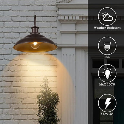 Dusk to Dawn Outdoor Gooseneck Barn Light Fixture, 16 Inch Dome Large Wall Sconce Farmhouse Exterior Wall Mount Light for House Garage Patio Doorway, 1 Pack