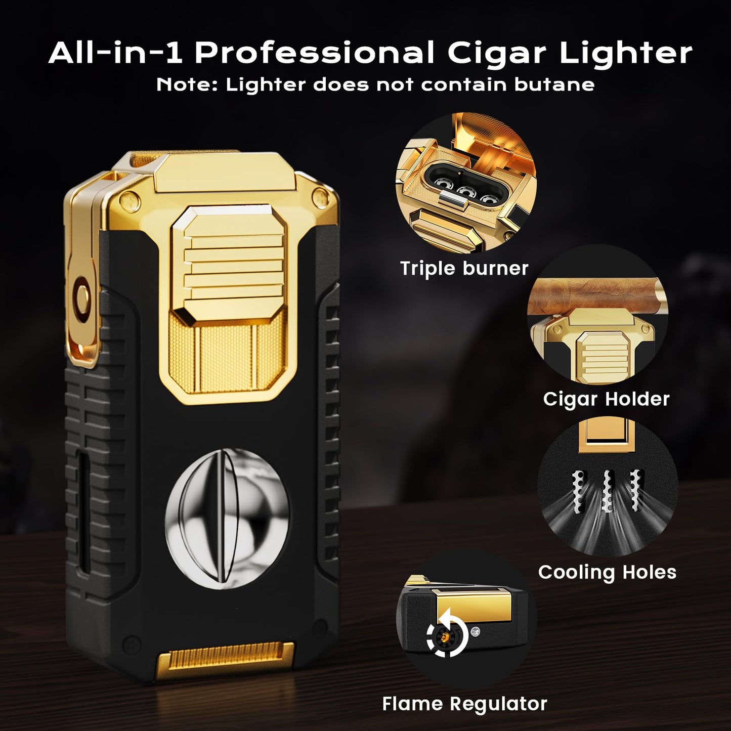 Travel Cigar Humidor Box set with Cigar Ashtray, Cigar Torch Lighter, Built-in V Cutter & Punch & Holder & Draw Enhancer Tool, Humidifier & Hygrometer, Portable Travel Cigar Case, Cigar Gifts for Men