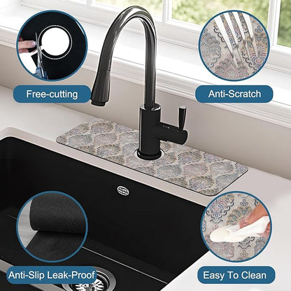 Grey Ceramic Printing Sink Splash Guard Ceramic Texture Faucet Absorbing Mat