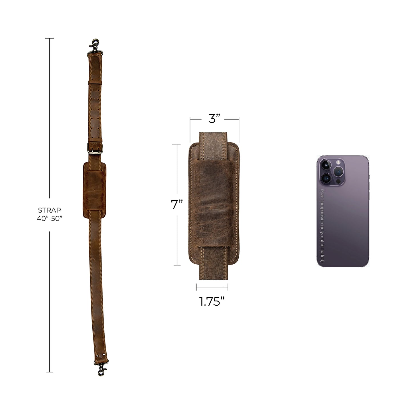 Hide & Drink, Full Grain Leather Adjustable Strap Replacement for Messenger, Duffle and Crossbody Bag, Handmade Shoulder Strap for Men and Women, Bourbon Brown