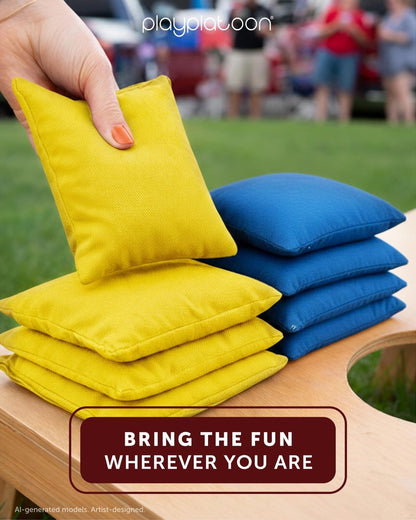 Play Platoon Weather Resistant Cornhole Bags - Set of 8 Regulation Size - Blue &Yellow - Durable Duck Cloth for Tossing Game, Includes Tote Bag